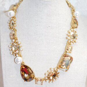 Vintage Signed Oscar de la Renta "Luxury Champagne" Pearl & Crystal Necklace